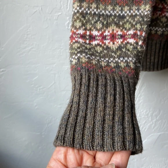 Vintage Tiara ramie cotton blend zip-per cardigan Fair Isle icelandic nordic M - Picture 5 of 11